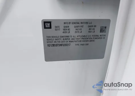 2017 Chevrolet Malibu Ls z USA, uszkodzony, nr VIN 1G1ZB5ST5HF235517